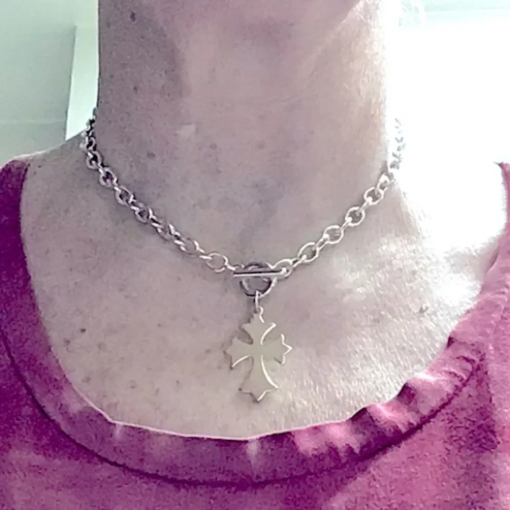 Hi Polished Silver Patonce Cross Toggle Necklace